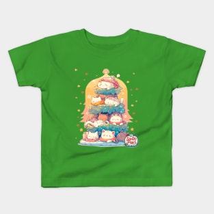 Kawaii Lazy Sleeping Cats Catmas Tree Cat Christmas Kids T-Shirt